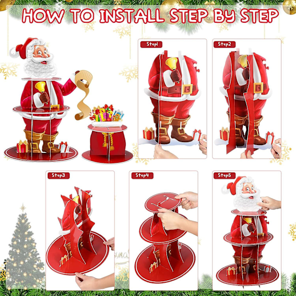 Jule Cupcakes Stativ 3-lags Juleferie Party Cupcake Toppers Red