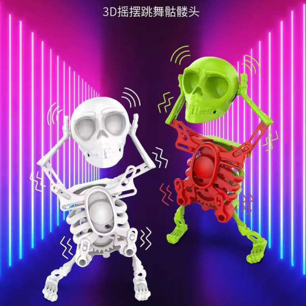 Dansande skelett, rolig gunga Litet skelett Figurleksak Inbyggd musik green
