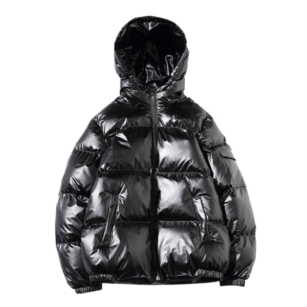 Hooded Full Zip Metallic Shiny Down Coat för män black M