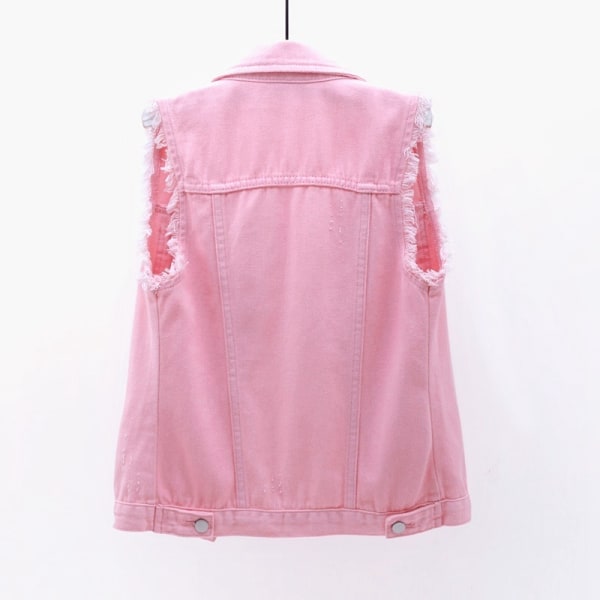 Ärmlös Candy Color Ripped jeansväst för kvinnor Pink 2XL