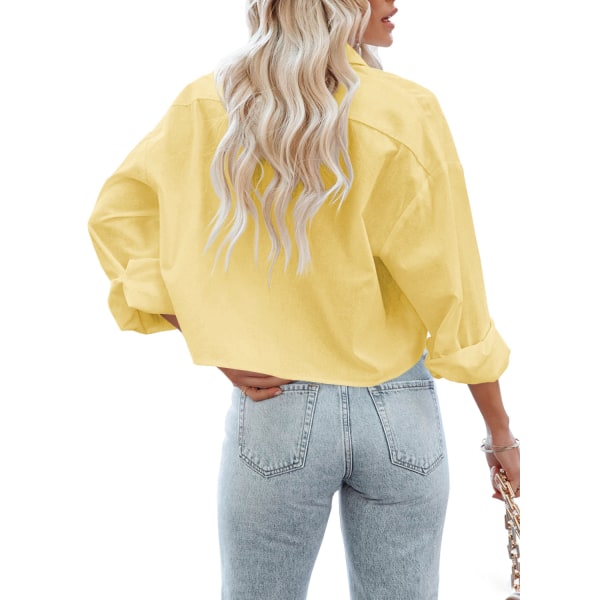 Kvinnors skjortor med knapp ner bomull Yellow XL