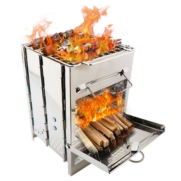 Vedspis för Camping, Vikbar Grill i Rostfritt Stål