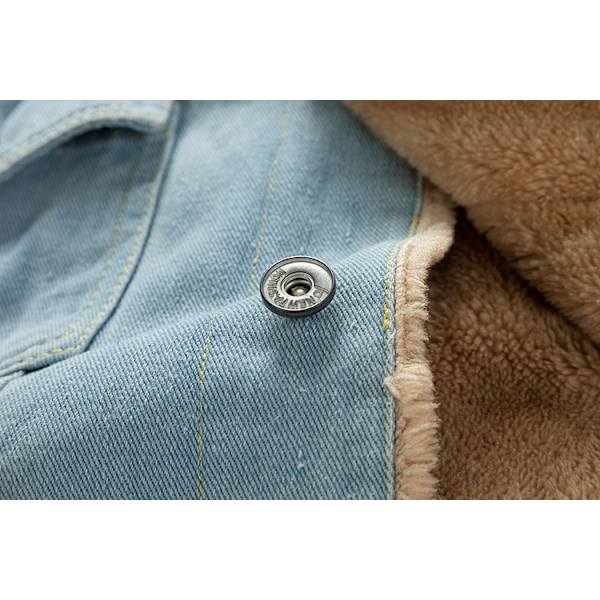 Mäns Fleecefodrad Jeansjacka Vinterjacka Light Blue 2XL