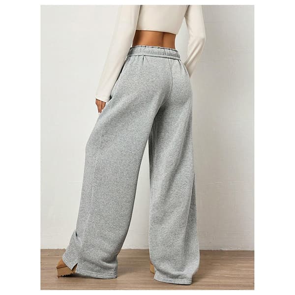Brede sweatpants for kvinner, høy midje, rette ben, snøring, elastisk midje Light Grey L