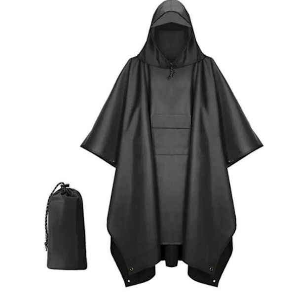 Vuxen utomhus tre-i-ett PU-belagd regnkappa black
