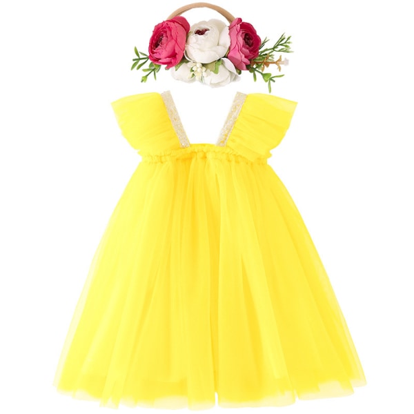 Toddler Baby Klänning Prinsessklänningar Fest Tutu Klänning yellow 110cm