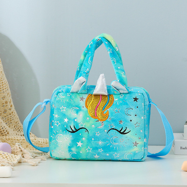 Pige Fluffy Fuzzy Unicorn Taske, Pludset Tie Dye Crossbody Taske Blue Green