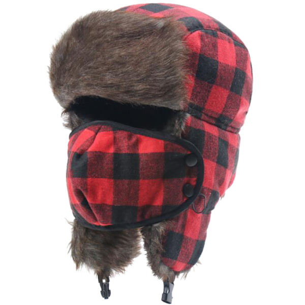 Rutig Aviator Fur Trapper Hat för kvinnor män red2
