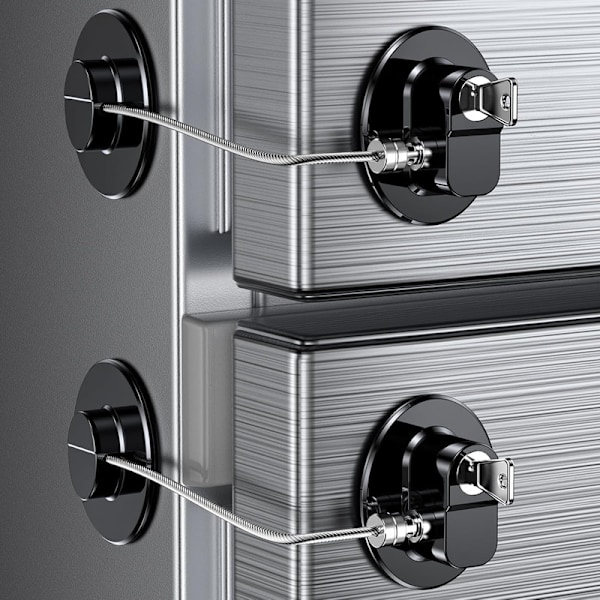2-pack Kylskåpslås med Självhäftande Kuddar, Barnsäkert Black