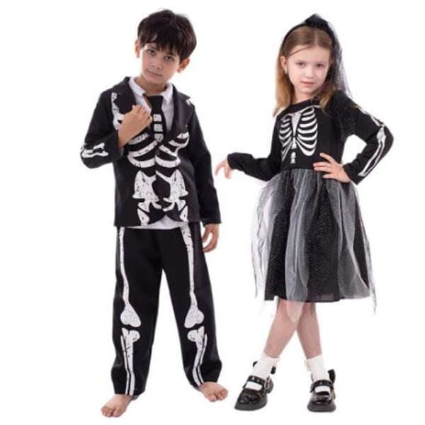 Halloween Skelett Skeleton Kostym För Barn Girl XL