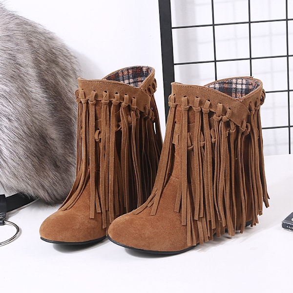 Naisten hapsu Cowboy Cowgirl -saappaat, terävä kärki, vedettävät, länsimaiset nilkkurit Brown 37