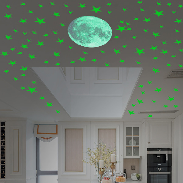 Glow In The Dark Moon Och Stjärnor Dekor För Rumstak Green 30cm