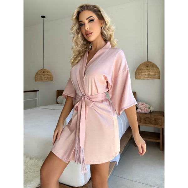 Satinrock för damer Silk Kimono Badrock Pink S