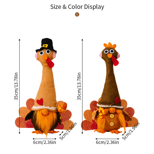 2st Turkiet Gnomes plysch för höstens Thanksgiving Day 2Pcs