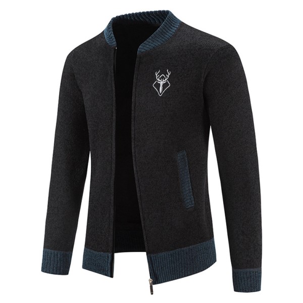 Herrar Stickad Cardigan Varm Jacka Black M