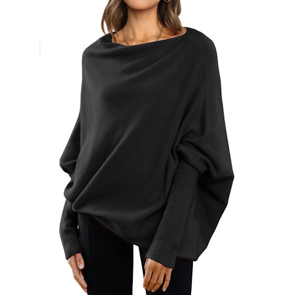 Damernas Batwing Överdimensionerade Tröjor Asymmetriska Off Shoulder Båthals Wrap Tunika Toppar Black L