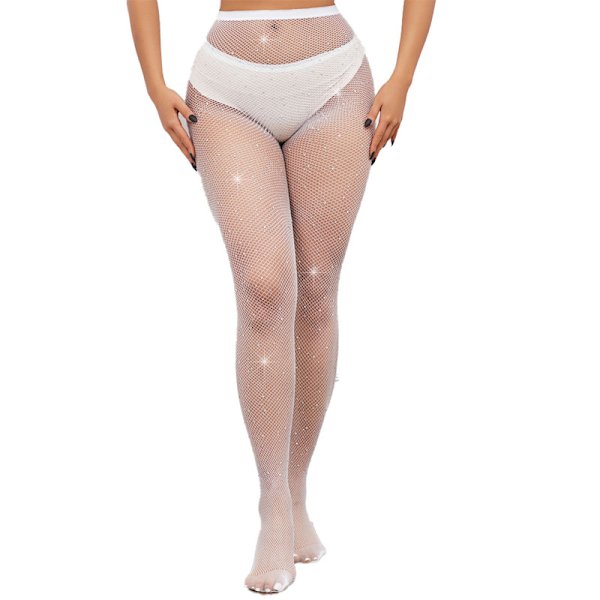 Damstrumpbyxor med fisknät, glittrande, hög midja, strass White
