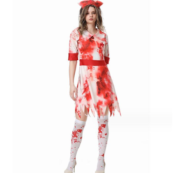 Zombie Sygeplejerske Kostume til Kvinder med Hovedbeklædning Halloween Kostume L