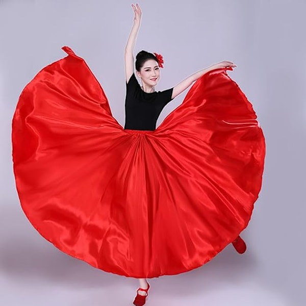 Dame Sateng Full Sirkel Ankel Lengde Swing Langt Skjørt Magdans Kostyme Red 90cm