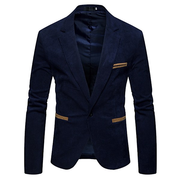 Herrar Casual Corduroy Blazer Klassisk Passform Sportjacka Navy Blue M