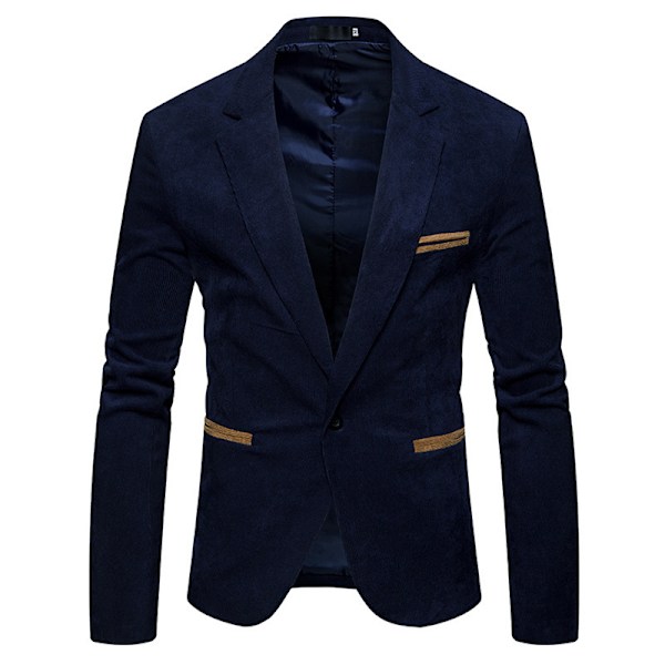 Miesten rento samettitakki, klassinen istuvuus Navy Blue L