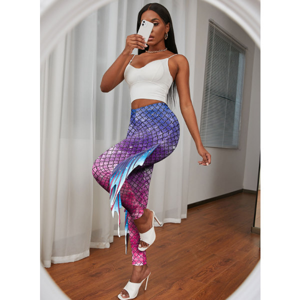 Sjöjungfru Leggings för Kvinnor Fiskfjäll Leggings Style 1 L