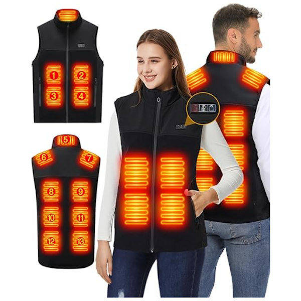 Fleece Värmd Väst, 13 Värmezoner Elektrisk Väst Unisex Uppvärmningskläder 4XL-6XL