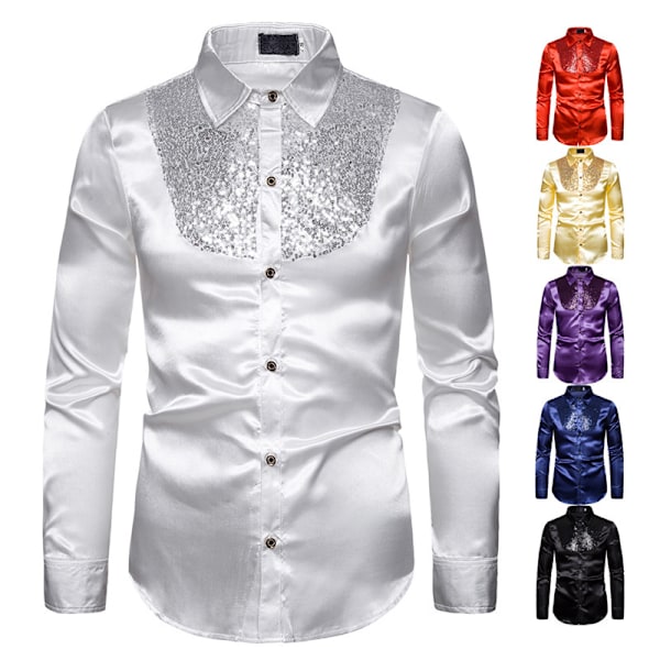 Menn's Skinnende Sekvens Disco Party Skjorter White 2XL