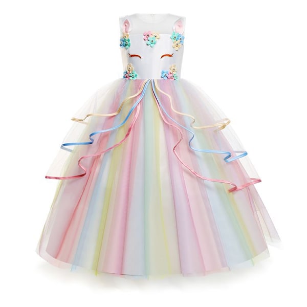 Kukkakaupan tyttöjen mekko Yksisarvinen sateenkaari Kilpailun prinsessapukujuhla white 120cm