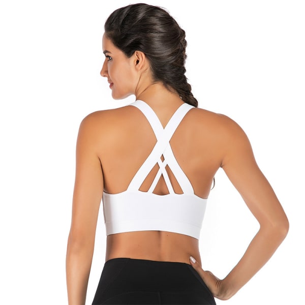 Sport-BH för kvinnor, Cross-Cross Back Vadderade Sport-BH WHITE 2XL