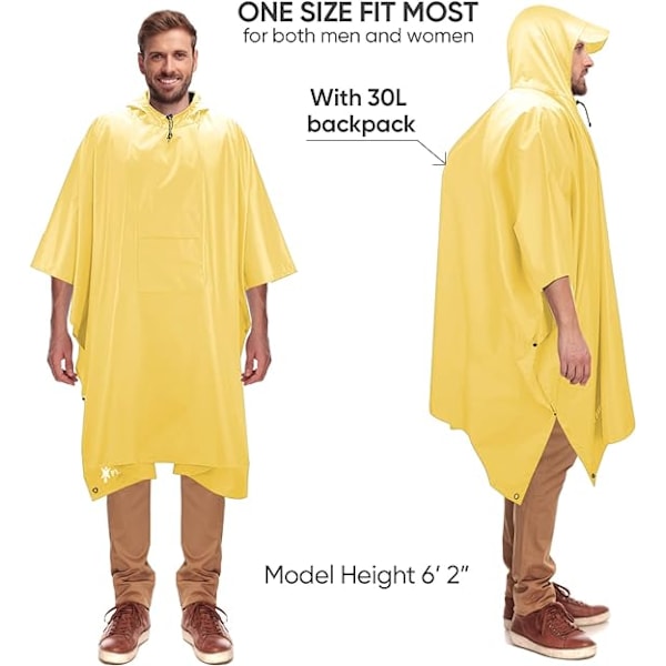Huvad Regnponcho för Vuxen med Fickor Yellow