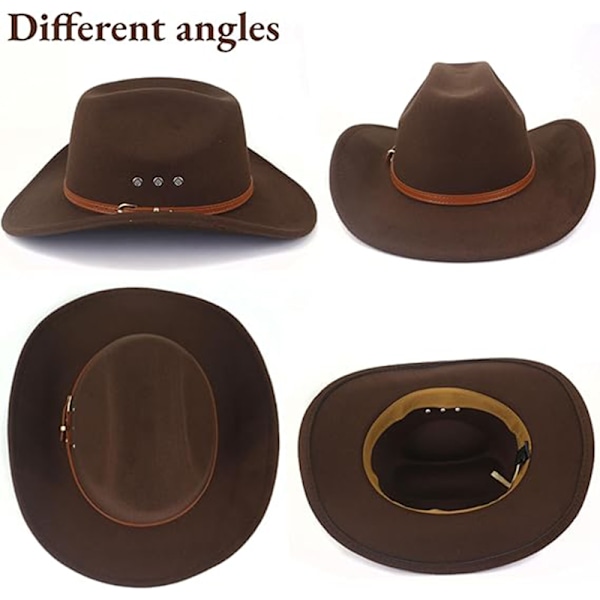Cowboyhat til Kvinder og Mænd - Filthat med Bred Skygge - Klassisk Udendørs Fedorahat Khaki
