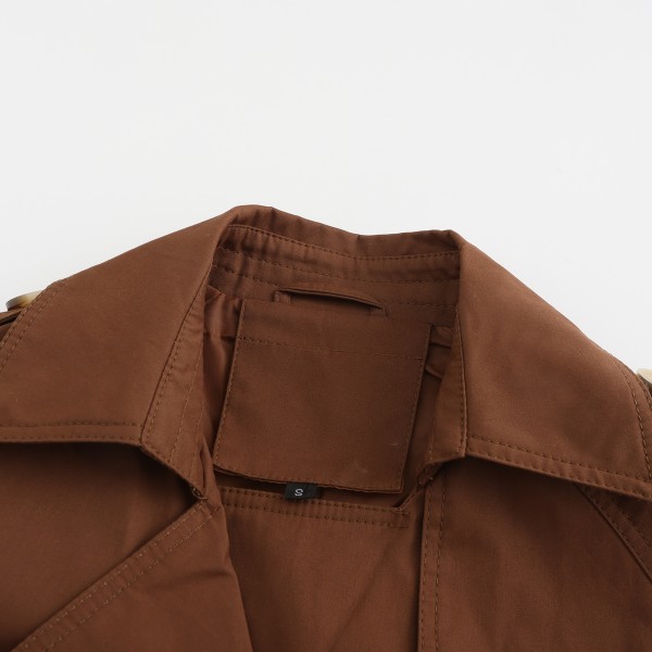 Kvinnors trenchcoat lång dubbelknäppt höstmode Klassisk tunn överrock Brown 3XL