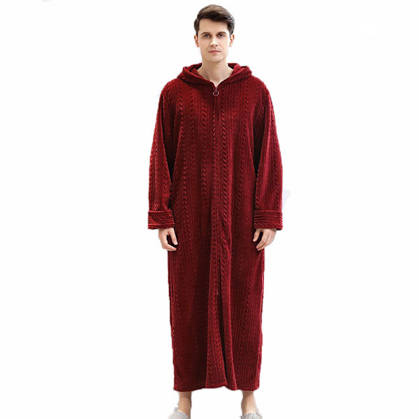 Naisten Fleecepuku, Mukava ja Pehmeä Pitkä kylpytakki Wine Red-Men XL