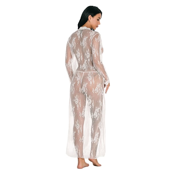 Naisten seksikäs pitkä pitsi-aamutakki läpinäkyvä kimono-aamutakki White XL