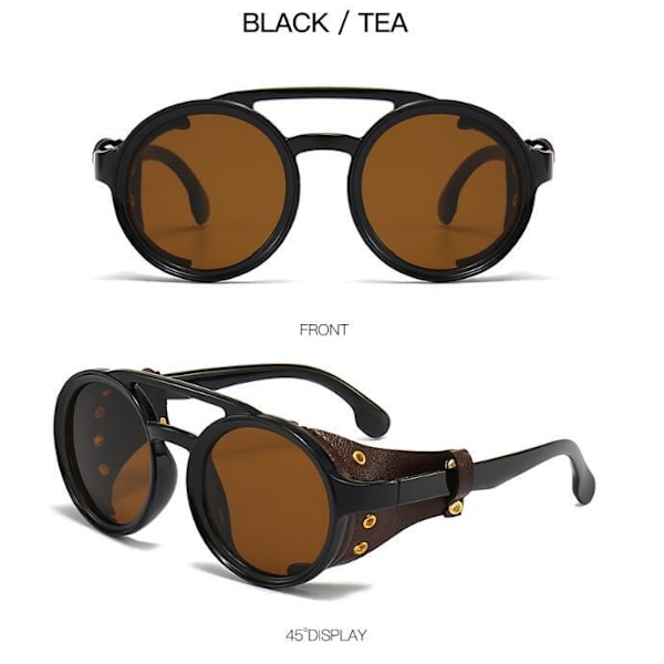 Retro Runda Steampunk Solglasögon Kvinnor Män black tea