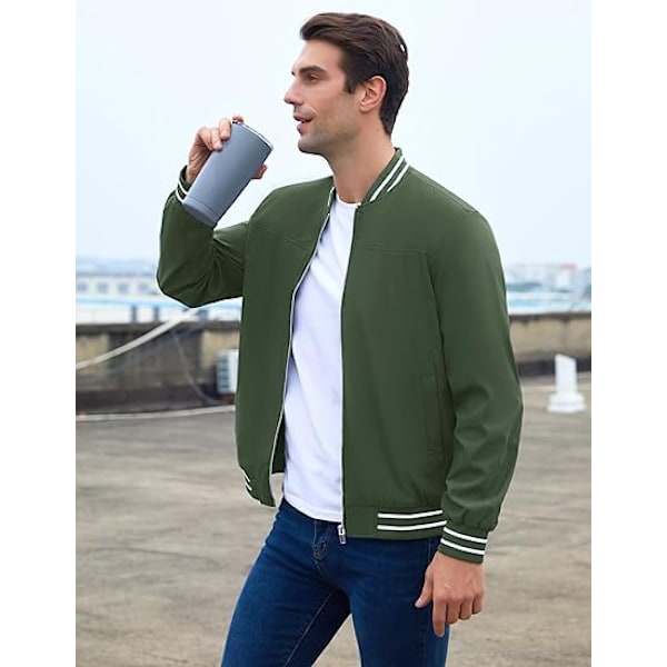 Mænds Jakke Casual Pilot Fuldt Lynlås Jakke Green XL