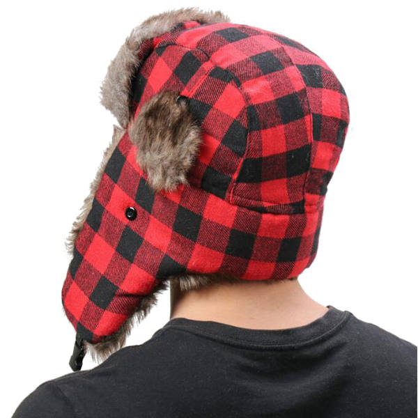 Rutig Aviator Fur Trapper Hat för kvinnor män red2