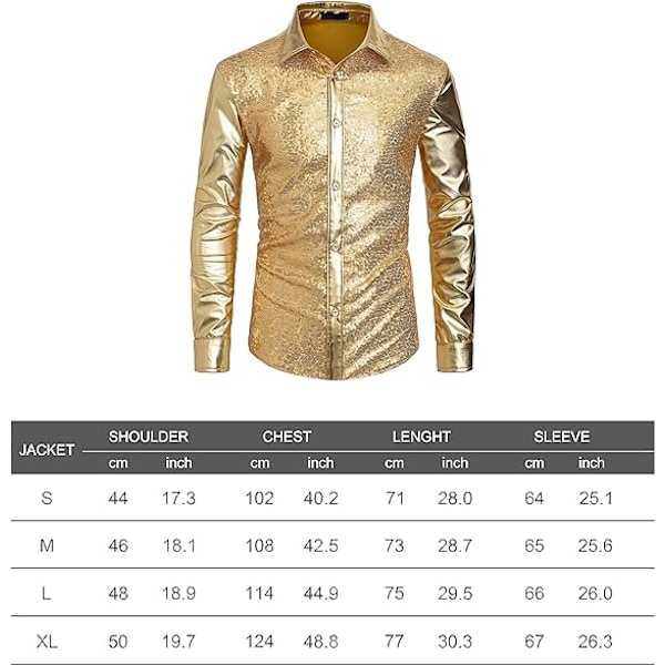 Menn Sequin Langarmet Skjorte Metallisk 69-talls Skjorte Knappeskjorte Black L