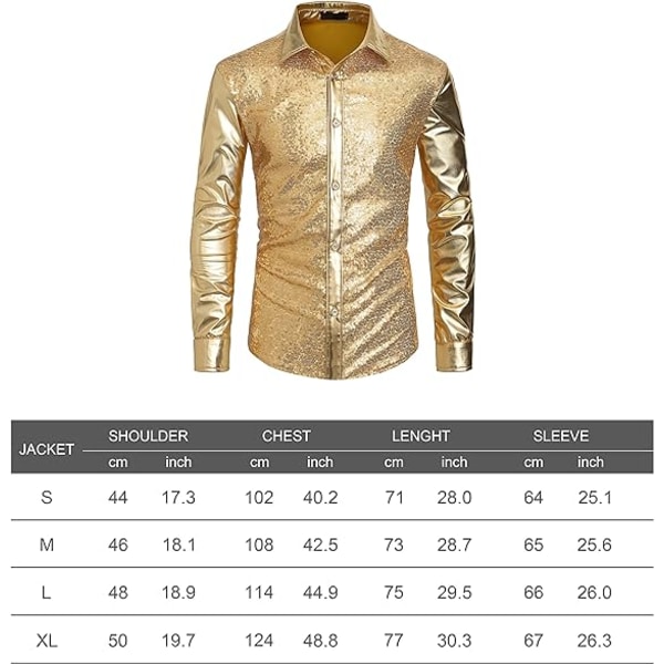 Miesten pitkähihainen paita, helmiä, metalli, 55s paita, napitettava Gold S