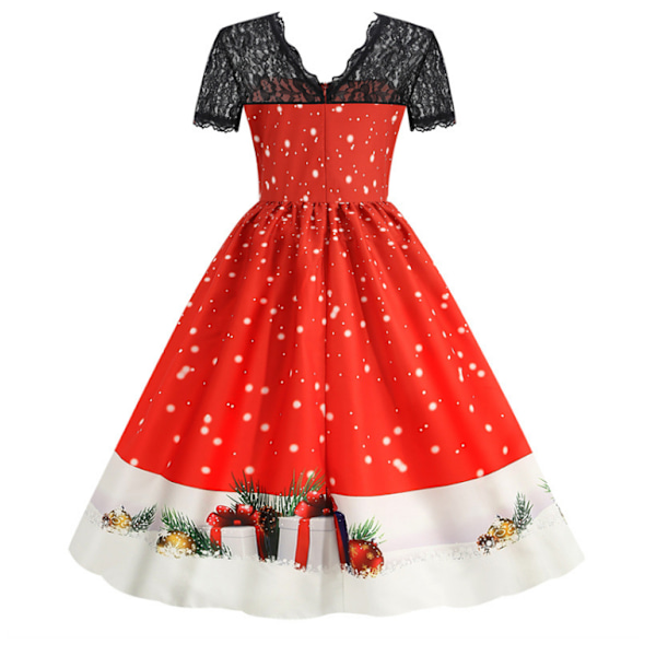 Dam julklänningar Lace Patchwork Print Klänning red M