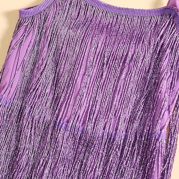 Liten flicka paljett fransklänning Glittrande fransar Ärmlös 110CM Purple