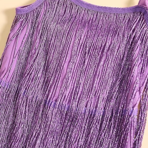 Liten jente sequin frynser kjole glitrende frynser uten ermer 130CM Purple