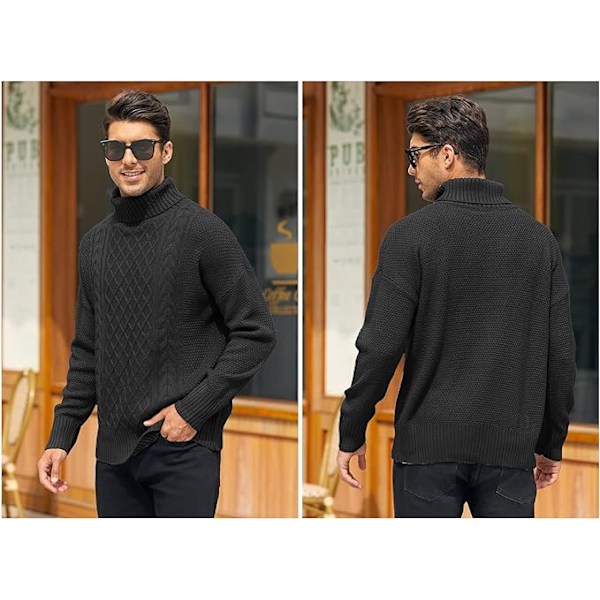 Hettegenser for menn, kabelstrikket vintergenser Black L
