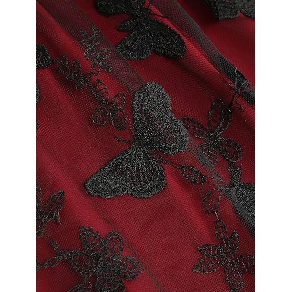 Naisten kukkakirjailtu hame vintage tyllihame Wine Red S