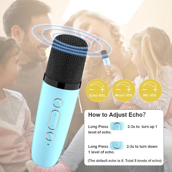 Karaokemaskin för barn, bärbar Bluetooth-högtalare med trådlös mikrofon Blue