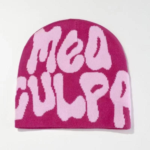 Dame Grafisk Beanie Skull Hat MEA Culpa Y2K Strikket Beanie Varmt Vinterhat Black White