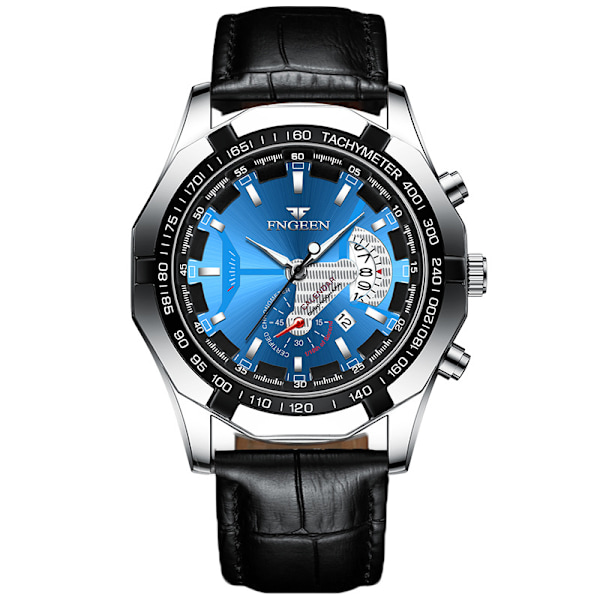 Herre-ur i læder med skelet-design og automatisk mekanisk urværk leather-black steel-blue face