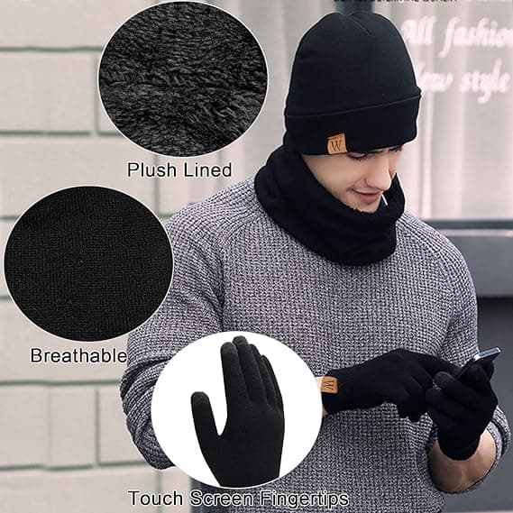 Unisex Vinter Ullhatt, Halsduk och Vantar Set Gray