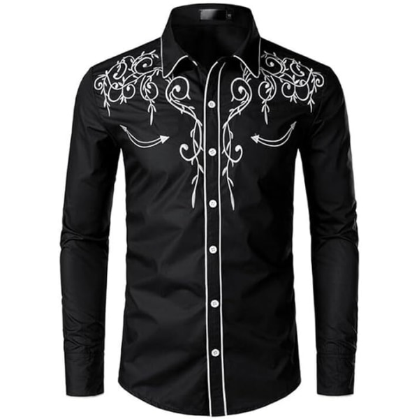 Western Cowboyskjorta för män Mode Slim Fit Design Black 4 L
